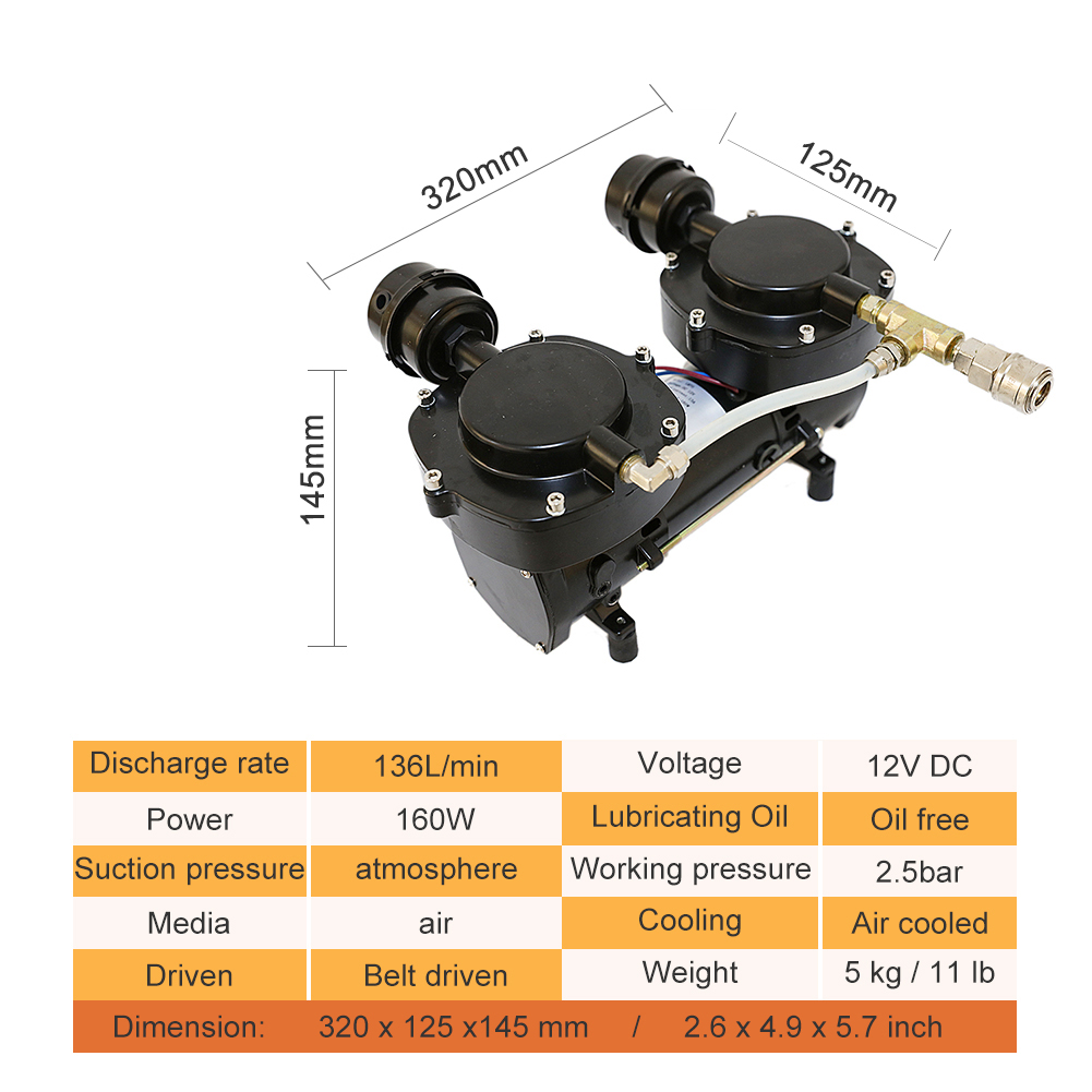 HPDAVV Snorkeling Air Compressor 3rd Lung 3pcs Set with 50ft ABS Breathing Hose & Diving Regulator Powered by 12V DC Battery