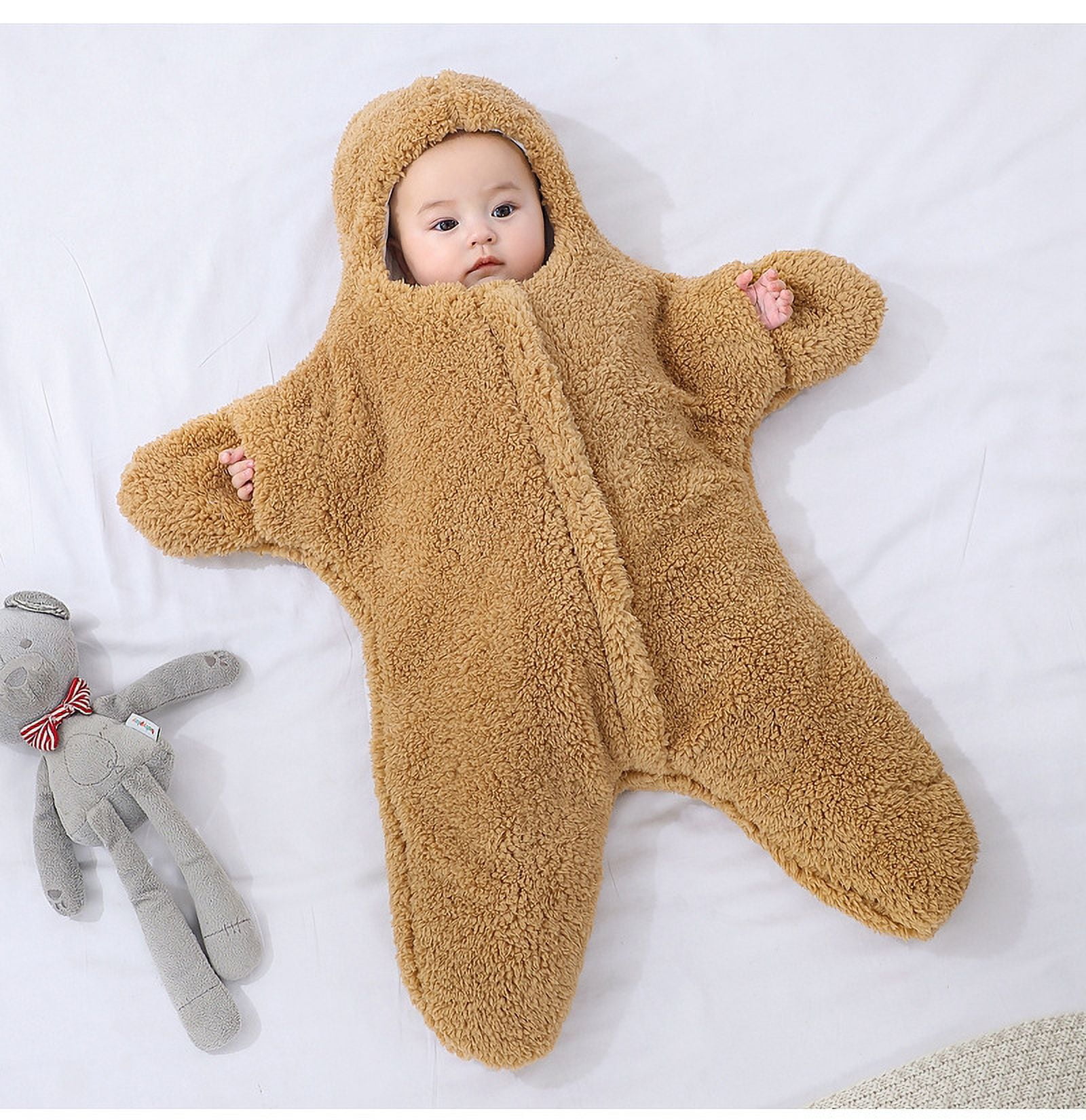 Baby Sleep Sack Boys Girls Fleece Winter Sleeping Long Sleeve Onesies Pajamas Star-Fish Warm Sleeping Bag Snowsuit, Khaki, 6 Months