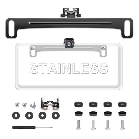 Universal Car Rear View Camera License Plate Bracket,Upgraded Full Stainless Steel Backup Camera Mount Dash Cam Mirror Camera Accessory Rear Camera Mount,Only Installation Holder for Back Up Camera
