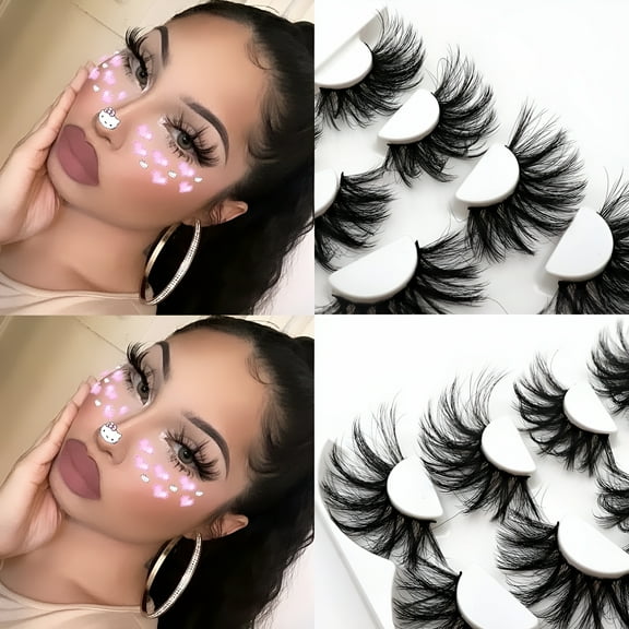 RAGUPEL 25mm Lashes Big Fluffy False Eyelashes 3D Dramatic Long Volume Faux Mink Lashes Pack 4 Pairs