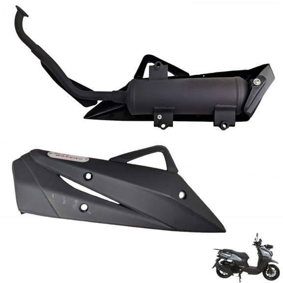 Muffler Exhaust Header Tail Pipe with Heat Shield Assembly Suitable for Vitacci Gator Tank 200cc Compatible with GY6 200cc TaoTao Roketa Jonway Sunl Sport Other Chinese Scooter Models