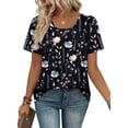 thumbnail image 4 of Ronuti Women T Shirts Pleated Short Sleeve Tops Business Casual Dressy Blouses Black Floral Print, 4 of 9