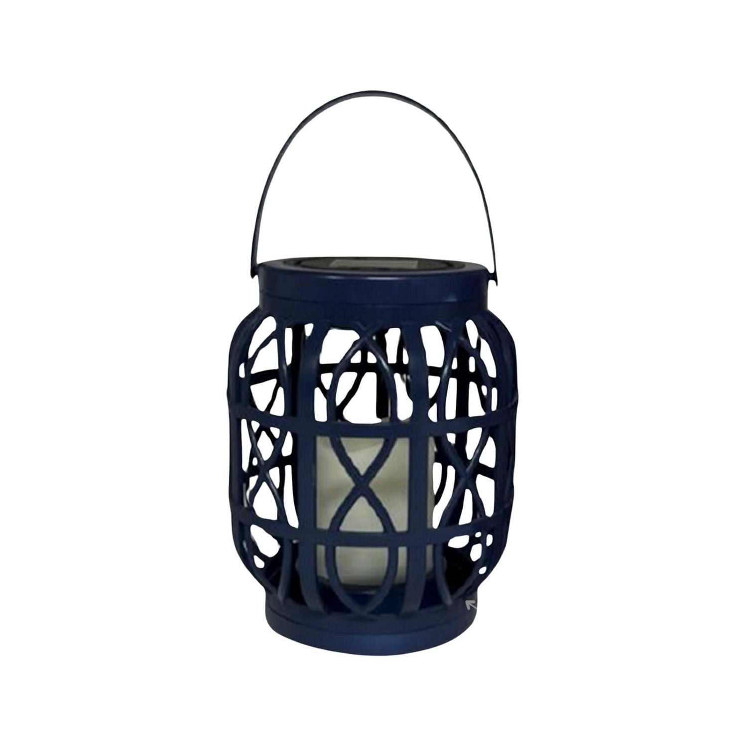 LED Solar Basket Weave Lantern With Faux Candle Black