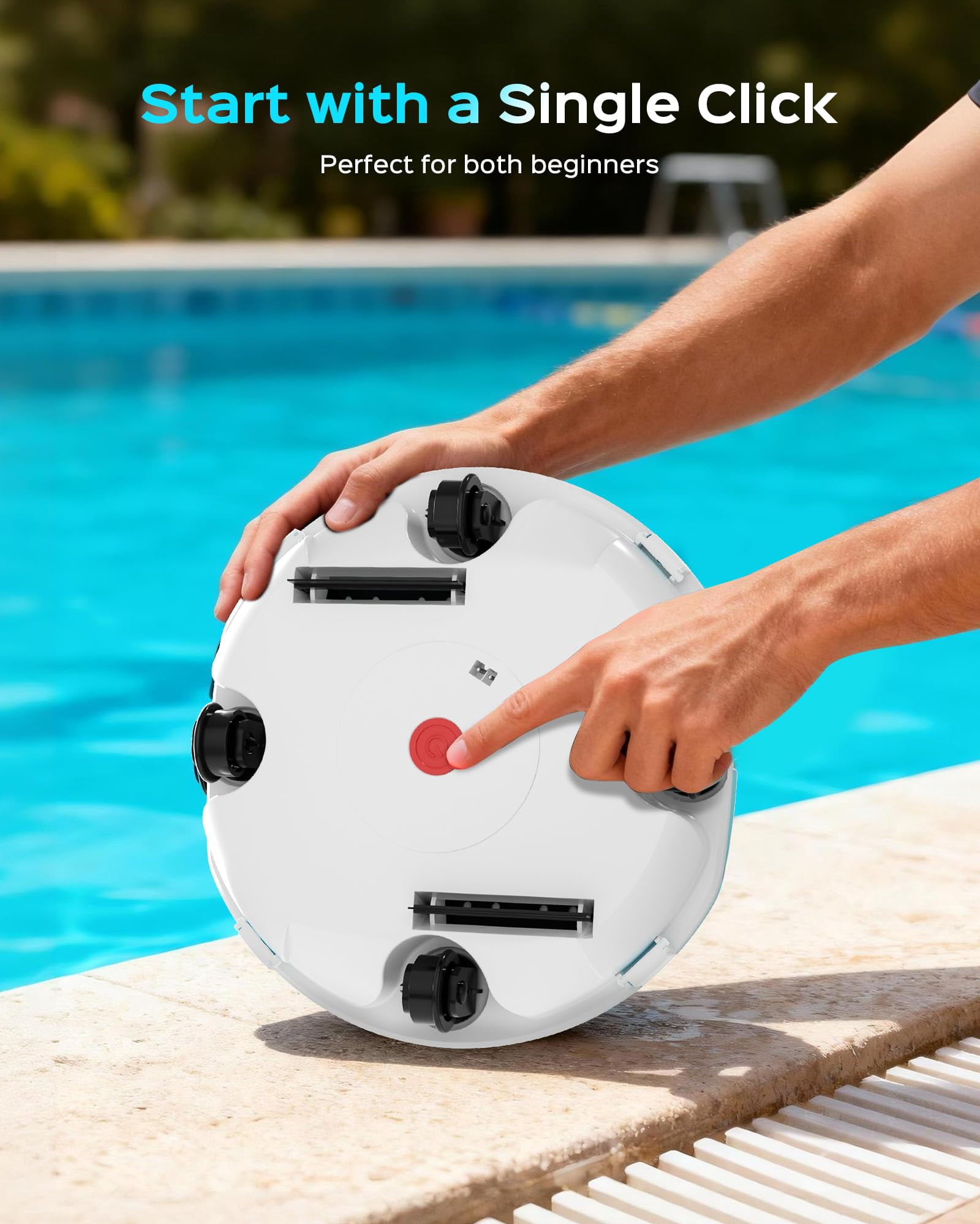 WYBOT Cordless Robotic Pool Cleaner, Lasts 80 Min, Automatic Vacuum for Above-Ground Pools up to 645 Sq.ft,Portable, Self-Parking, Transparent Blue