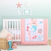 The Peanutshell Mermaid Kisses Sea Life Crib Bedding Set for Baby Girls, 3 Piece Nursery Set