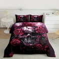 thumbnail image 2 of Manfei Gothic Skull Skeleton Bedding Comforter Set,Happy Halloween Twin Comforter Sets,Pink Romantic Flower Bedding Set For Girl Kids,Breathable Home Decor Reversible,2 Pieces, 2 of 8