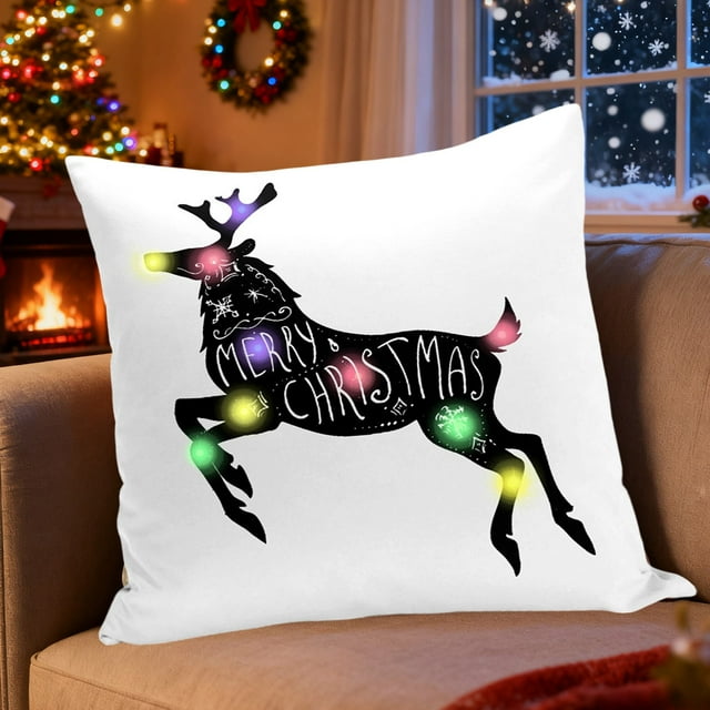 Funda de almohada corta de felpa, adornos navideños, luces de colores, almohadas navideñas, almohadas con luces LED, guirnaldas de flores festivas, fundas de almohada cortas, decoraciones de Halloween