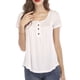 thumbnail image 1 of Mujer Cuello Redondo Top Botón Trim Plisado Busto Manga Corta Tipo Suelto Camiseta Casual Blanco M, 1 of 6