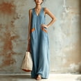 thumbnail image 3 of ClodeEU Women's V Neck Sleeveless Dress with Contrast Pockets ,Summer Solid Color Casual Loose Fit Midi Dress Light Blue,Women's Plus M, 3 of 8