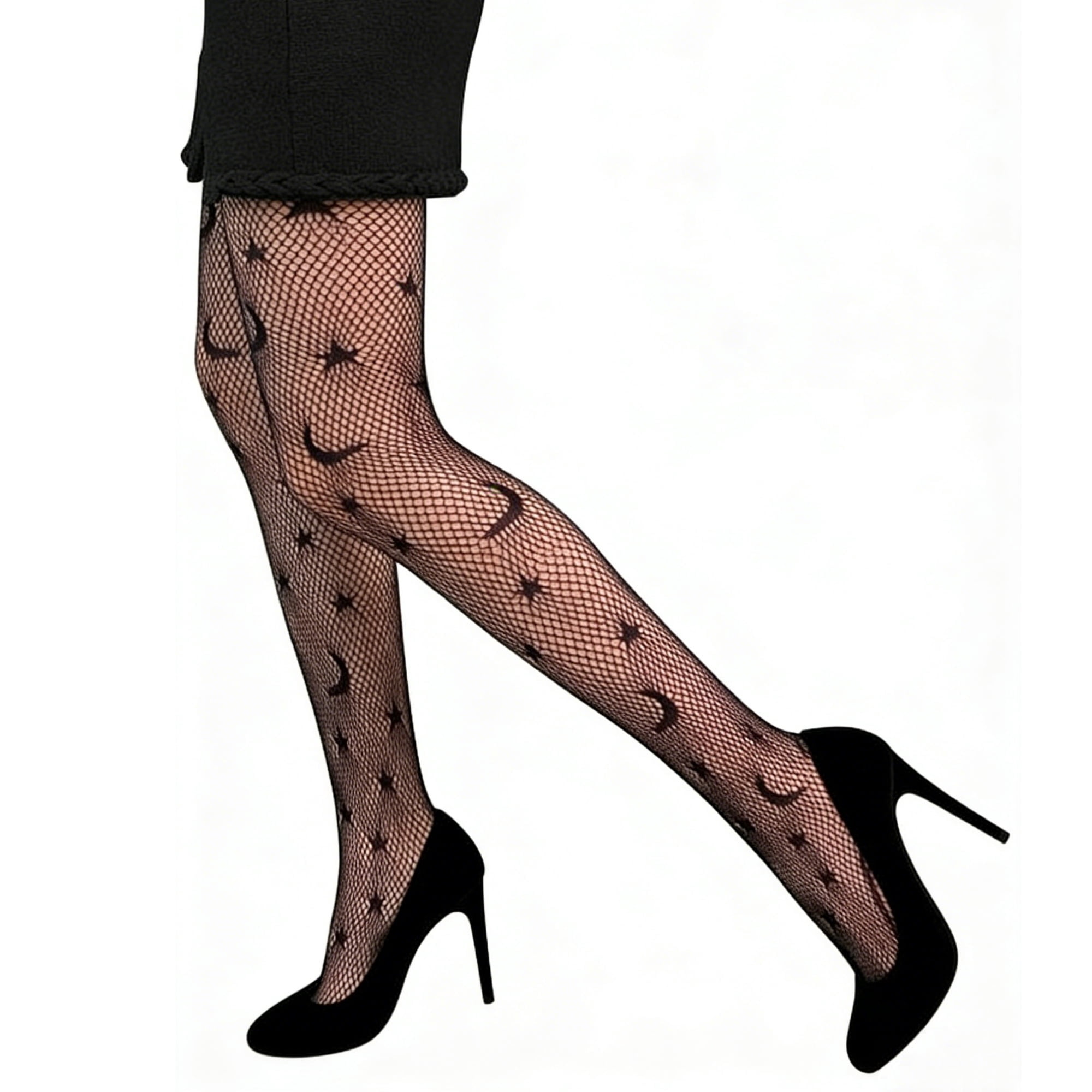 Star and Moon Tights Costume Accessory for Adults, Black, S-XL, Halloween by Way To Celebrate
