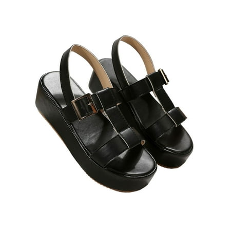

Gomelly Womens Sandal Open Toe Casual Shoe Summer Platform Sandals Fashion Heeled Shoes Women Ladies Wedges Black 7