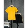 thumbnail image 4 of Mikrdoo 9-10 Years Kid Boys Clothes Color Block Summer Short Sleeve Casual Tee Elastic Side Splicing Shorts 2Pcs Outfits Sizes 1-15 Yellow, 4 of 7