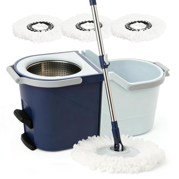 Eyliden Foot Pedal Spin Mop and Bucket Set with Wringer - Includes 3 Microfiber Pads for Floor Ceaning