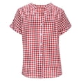 thumbnail image 4 of LVHAOGJOB Womens Plus Size Shirts Short Sleeve V Neck Tops Button Down Solid Color Cotton Linen Ruffle Blouse for Ladies Pullover, 4 of 8