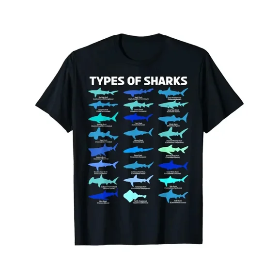 Shark Species Educational Graphic T-Shirt Unisex S-5XL Hot Trending Shirt, Vintage Birthday Gift