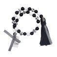 thumbnail image 2 of Cheers.US Black&White Plaid Wood Bead Garland with Tassel Rustic Farmhouse Tiered Tray Decorations Country Rustic Wall Hanging Decor Natural Wood Bead Decoration for Home Festival, 2 of 7