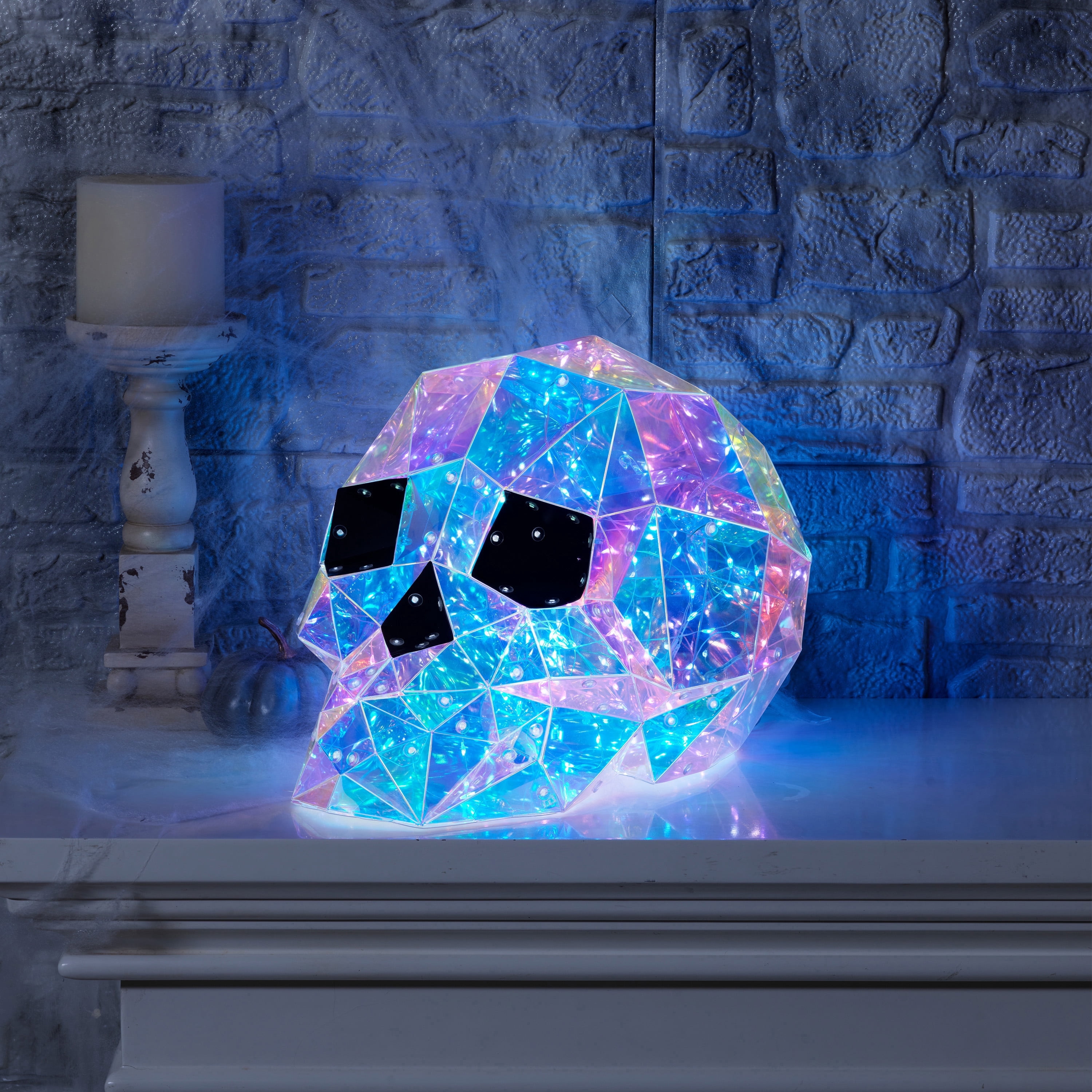 Indoor/Outdoor Battery-Operated LED Prismatic Skull, Multicolor, 8.3", Halloween by Way To Celebrate