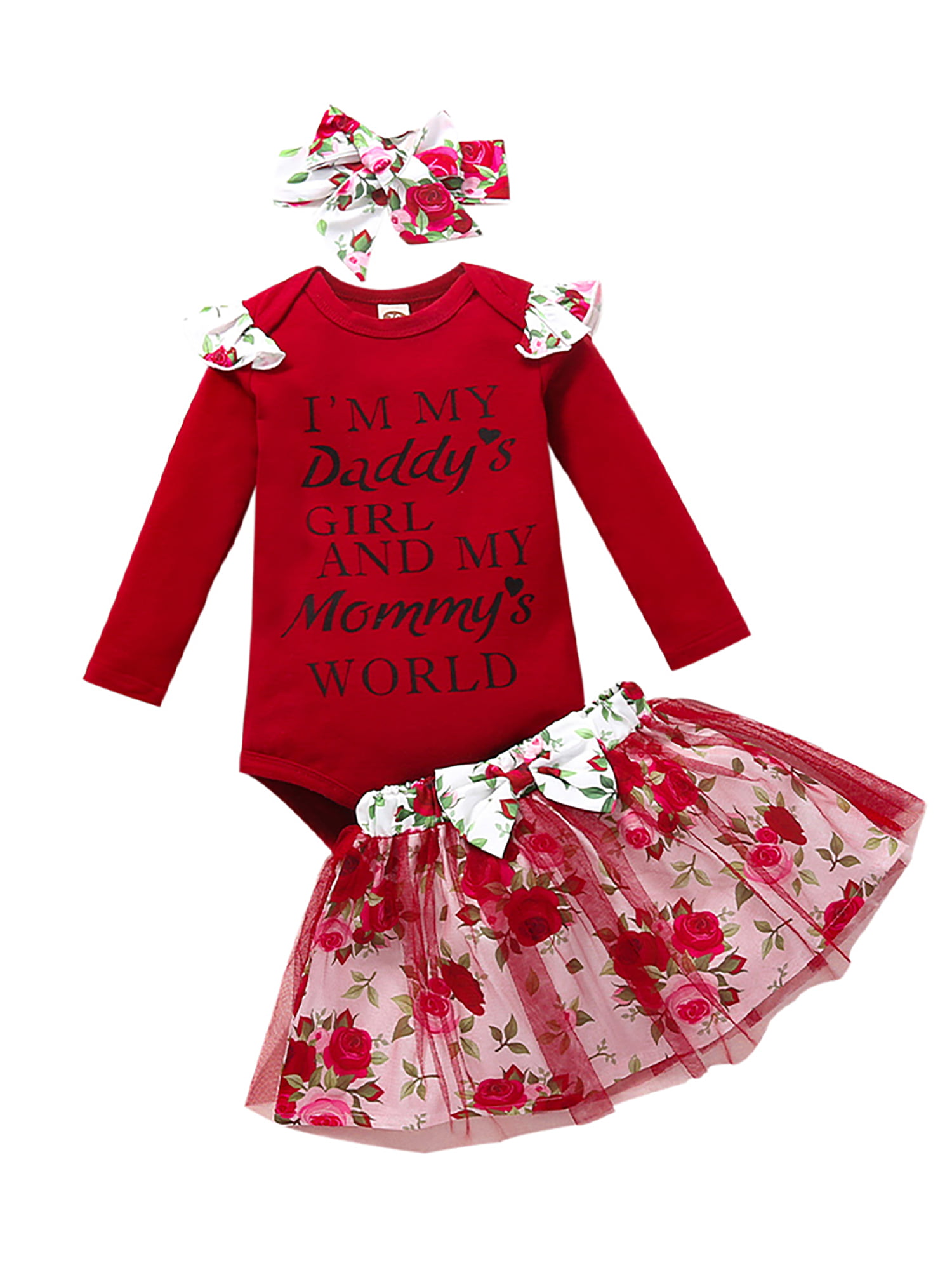 Baby Girls Skirt Set 0-24 Months Flower Romper Tops Tutu Skirt Hat Outfits Clothes Set 