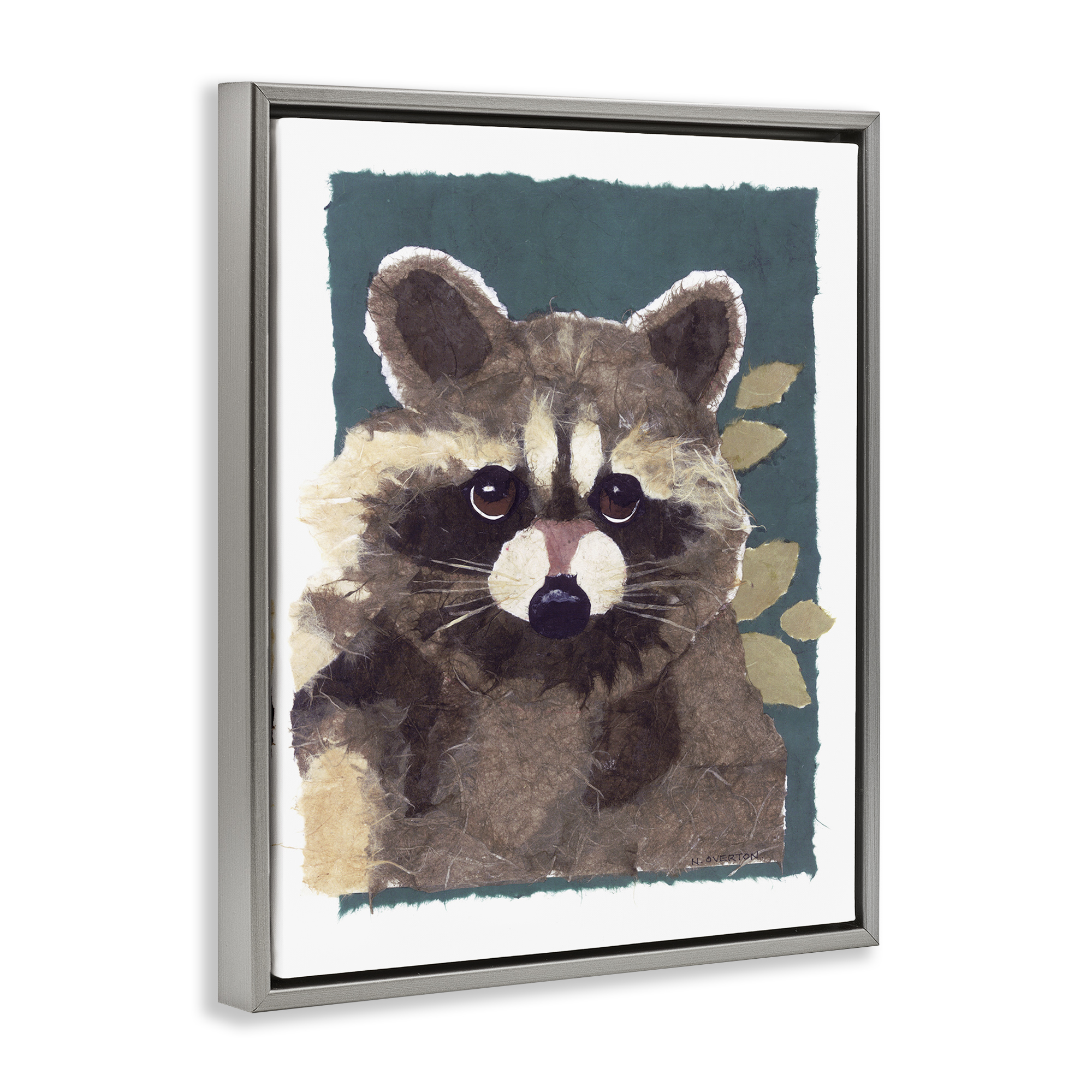 Stupell Industries Forest Animal Raccoon Animals & Insects Painting Gray Floater Framed Canvas Art Print Wall Art, 17 x 21