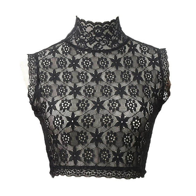 Women's Ruffle Turtleneck Detachable Fake Collar Half Shirt Blouse Floral Lace Pullover Underwear False Shirt Collar White L