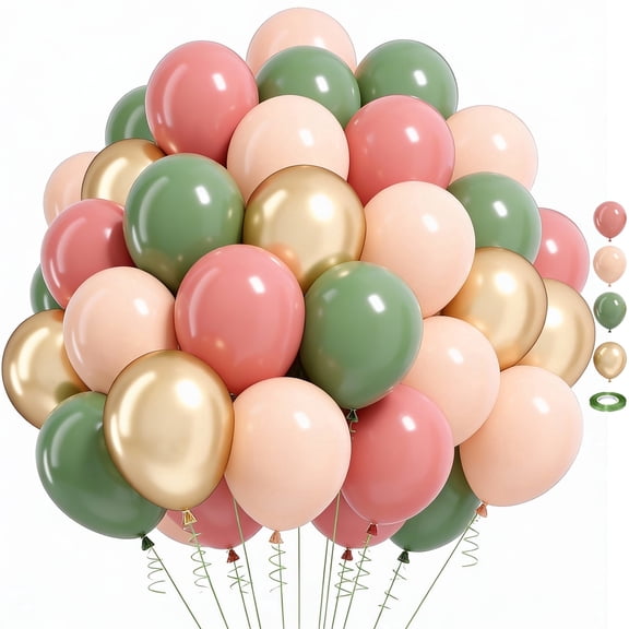 60 Packs 12 Inch Sage Green and Dusty Pink Metallic Gold Balloons, Sage Green Pink Olive Green Gold Balloons for Birthdays Baby Shower Party Decorations