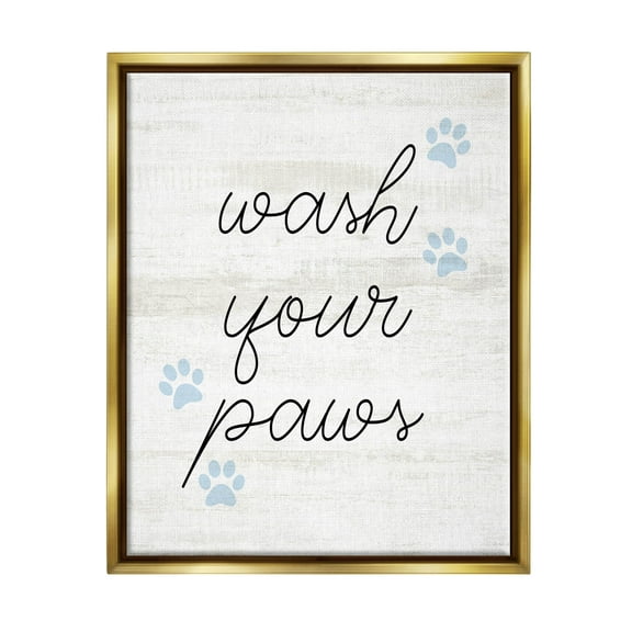 Wash Your Paws Pet Shapes Typography Graphic Art Metallic Gold Framed Art Print Wall Art