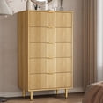 thumbnail image 1 of Commode Cannelée à 5 Tiroirs, Haute Commode Moderne en Bois avec Poignée en Métal, Commode pour Chambre, Salon, Couloir, Couleur Bois Naturel, 1 of 8