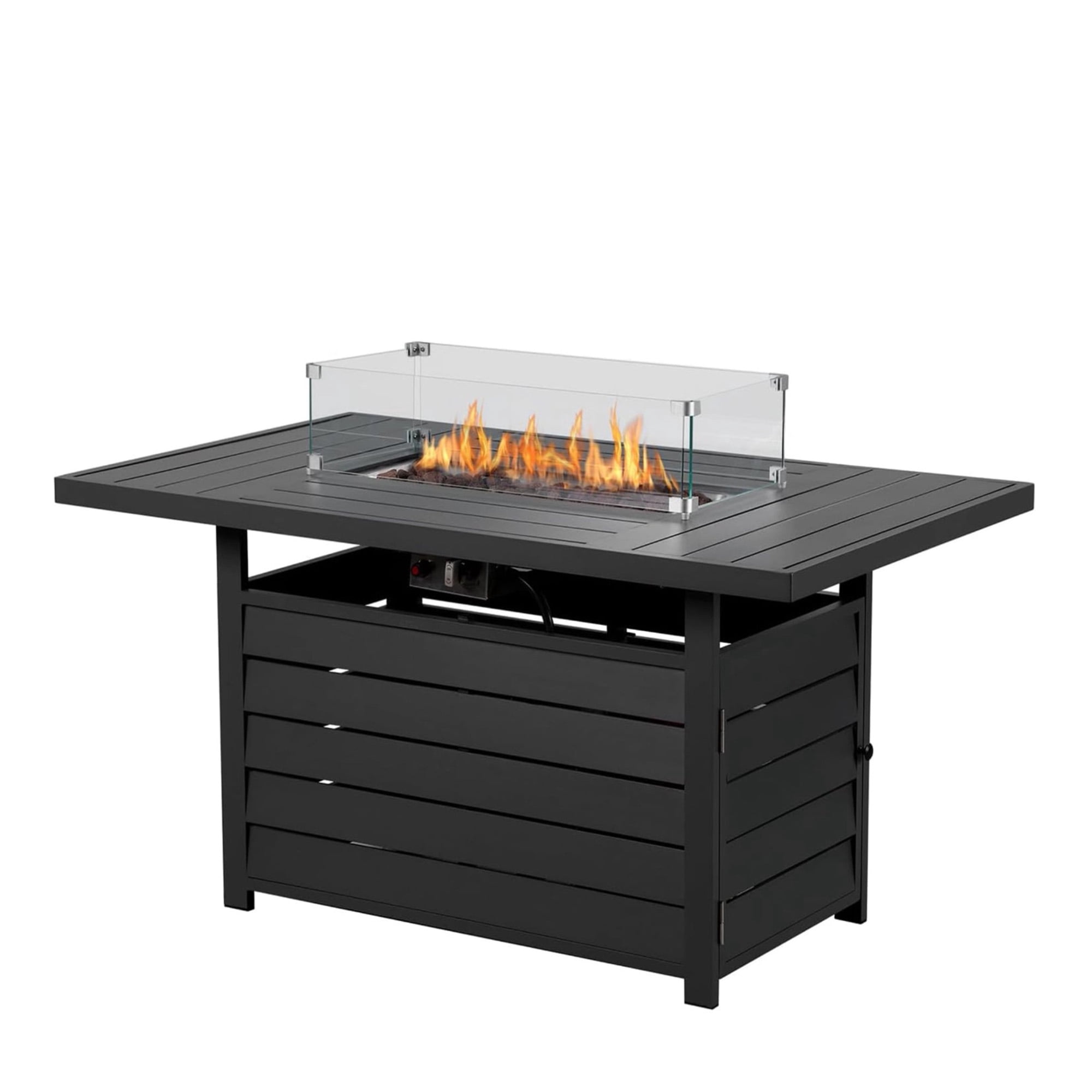 KIOOTTO 54" Outdoor Propane Fire Pit Table, 50,000 BTU Aluminum Gas Fire Table with Glass Wind Guard & Lava Rocks, CSA Certified, Black