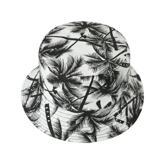 DLAPL Cute Print Bucket Hat for Women Men Teens Summer Beach Fisherman Cap, Palm Tree Black