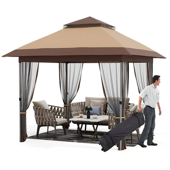 Joyspirit 10x12 Ft Pop Up Gazebo - Outdoor Canopy Tent with Mosquito Netting, Portable Gazebo with Wheeled Carry Bag for Lawn, Garden, and Backyard