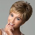 thumbnail image 2 of Peluca de estilo europeo y americano para mujer, cabello corto, esponjoso, realista, cabello corto y liso, peluca de fibra rubia con degradado gris, 2 of 4