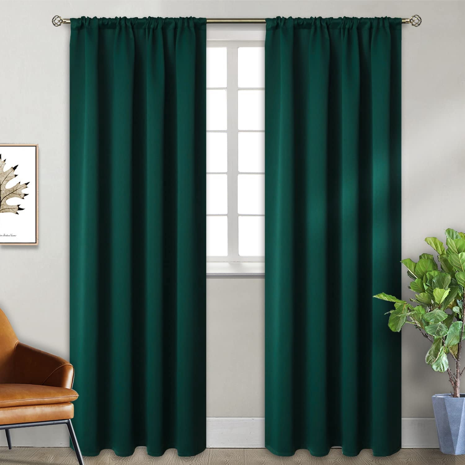 Blackout Curtains 90 Inch Length 2 Panels for Living Room - Dark Green Thermal Insulated Room Darkening Drapes with Rod Pocket Christmas Decor for Bedroom, 52 x 90 Inch