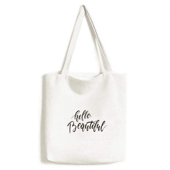 Hello Beautiful Quote Handwrite Tote Canvas Bag Shopping Satchel Casual Handbag