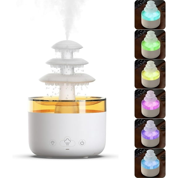 Cloud Rain Humidifier & Essential Oil Diffuser with 7-Color LED Mood Lights, White Noise Rain Sounds & Waterless Auto Shut-Off – Quiet Ultrasonic Aroma Therapy for Bedroom, Nursery, Office(500ml)