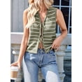 thumbnail image 2 of Women'S 2025 Summer Trendy Crochet Knit V Neck Sleeveless Tie Front Striped Sweater Vests Beach Outfits  Green L, 2 of 7