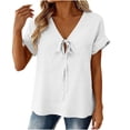 thumbnail image 3 of Lmueinov Tie Front Blouse for Women V-Neck Short Sleeve Relaxed Fit Casual Summer Shirt Soft Stretch Breathable Top, 3 of 6