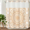 thumbnail image 3 of Boho Geometric No Hook Shower Curtain Waterproof, Bathroom Curtains with Snap in Liners and See Through Top Window, Ethnic Bohemian Farmhouse Art Motifs Hotel Style Bathtub Curtains Shower 72"Wx72"L, 3 of 8
