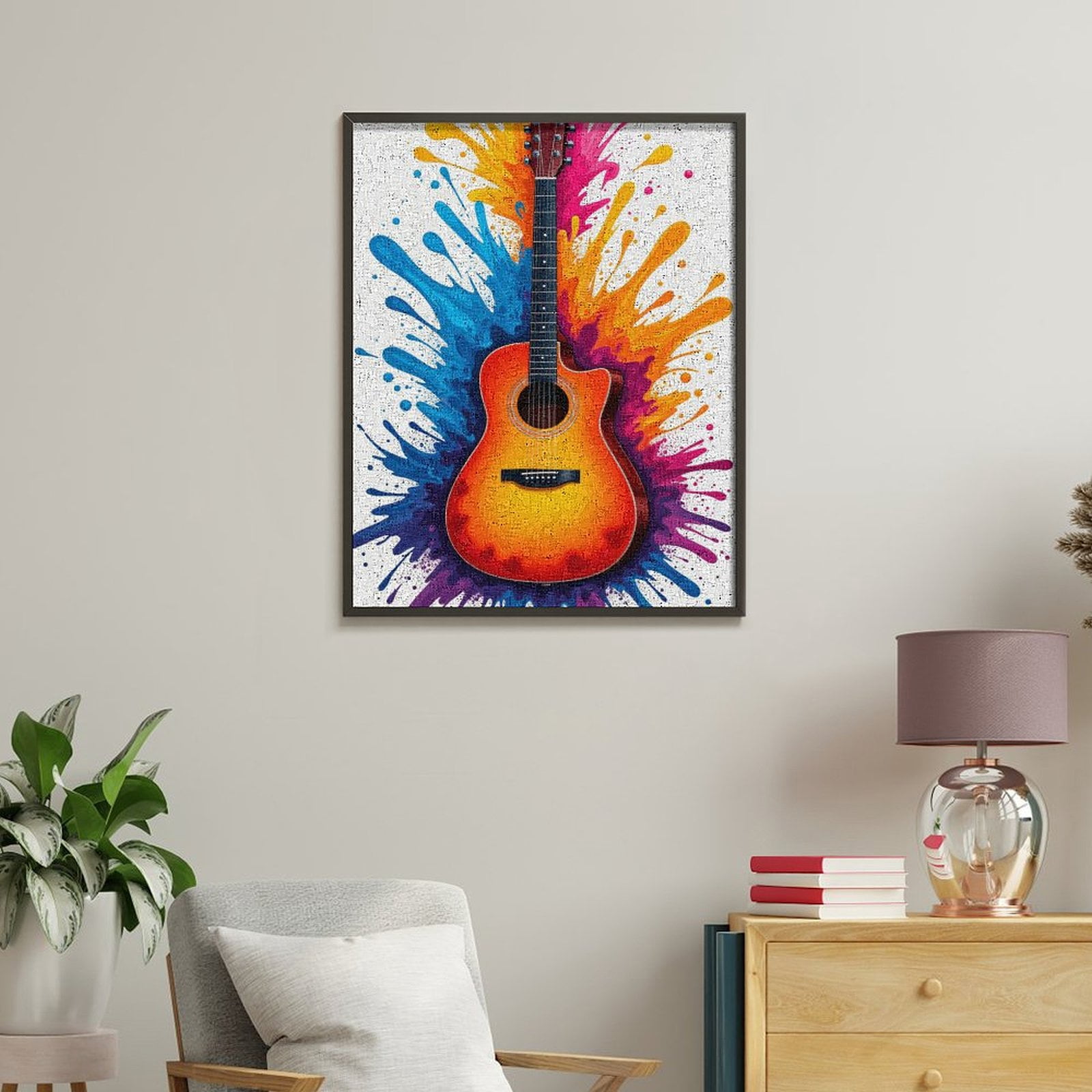 Paint By Numbers Kit for Adults Beginner - DIY Colorful Guitar Splash Art Canvas Painting Kits for Adults, Frameless Paint By Number for Adults for Home Wall Decor 16x20 Inch