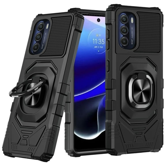 For Motorola Moto G Stylus 5G 2022 Hybrid Dual Layer with Rotate Magnetic Ring Stand Holder Kickstand Rugged Shockproof Cover ,Xpm Phone Case [ Black ]