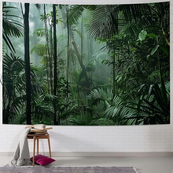 PRATYUS Jungle Tapestry Wall Hanging, Rainforest Landscape Tapestry Green Forest Tapestries Wall Art Hanging, Nature Scenery Misty Tapestry for Bedroom Living Room Dorm,Multi Size Painting