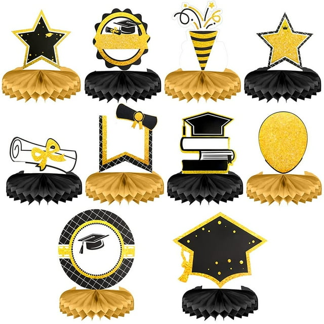 10Pcs Classe de 2022 Graduation Décorations de Fête Congrats Grad Graduation en Nid d'Abeilles Centres de Table Graduation T