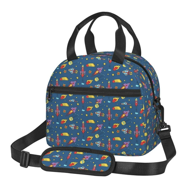 KLL Sac à Lunch Imprimé Fusées Cosmos Boîte à Lunch Isolée Sac Isotherme pour Hommes Femmes avec Bandoulière Réglable pour Bureau Pique-Nique Randonnée Plage