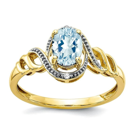 10k Yellow Gold Polished Aquamarine Diamond Ring Size 7.00 Ring for Women - .02 dwt .78 cwt