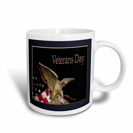 3dRose Veterans Day, Soaring Eagle with American Flag, Ceramic Mug,