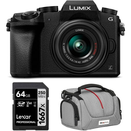 Panasonic LUMIX G7 4K UHD Black DSLM Camera with 14-42mm Lens with 64GB Bag Bundle