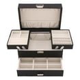 thumbnail image 3 of REGALWOVEN 3 Layer Jewelry Box for Women Girls Birthday Gifts, PU Leather Jewelry Organizer Case Storage Display Holder with Drawer Black 9*6*5.5in, 3 of 7