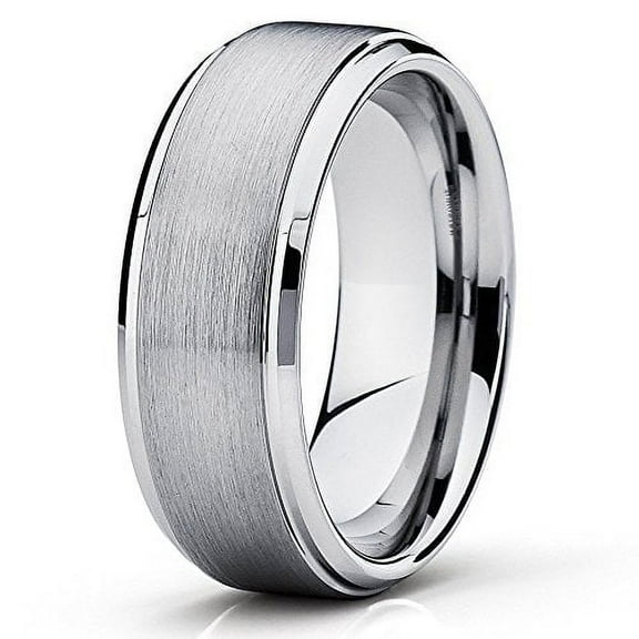 Silly Kings 8mm Silver Tungsten Ring Brush Tungsten Ring Men & Women Comfort Fit 12.5