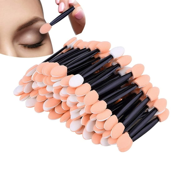 Disposable Dual Sided Eyeshadow Brush Sponge Tipped Oval Eye Shadow Makeup Applicator, 100 Pieces (Black)