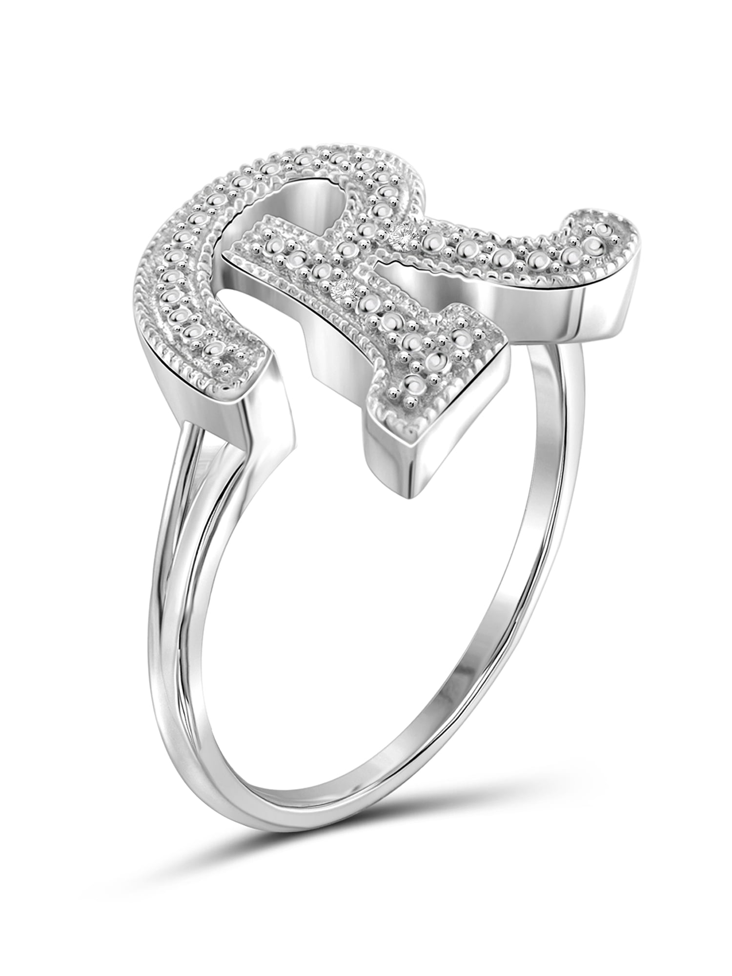 JewelersClub Accent White Diamond Initial Letter Ring for Women | Customizable Sterling Silver R Alphabet Monogram Ring for Girls | Cursive Script Capital Letters | Personalized Jewelry Gift for Her