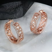 Amy and Annette Filigree Flower Hoop Earrings, 14K Rose Gold-Plated, with crystals